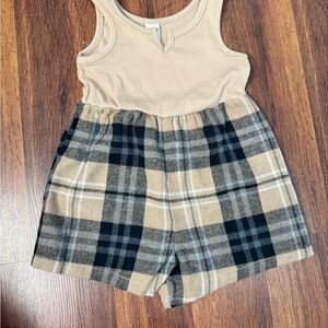Tan and Plaid Sleeveless Romper